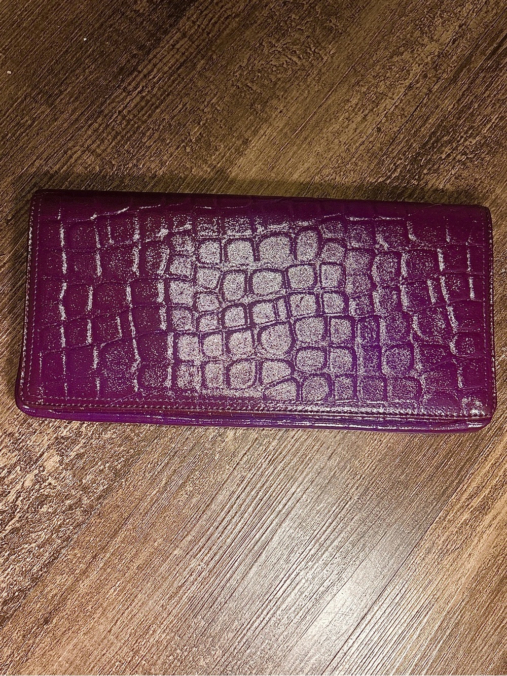 Purple Croc-Embossed Genuine Leather Nordstrom Clutch Wallet 11 Card Holders 10”